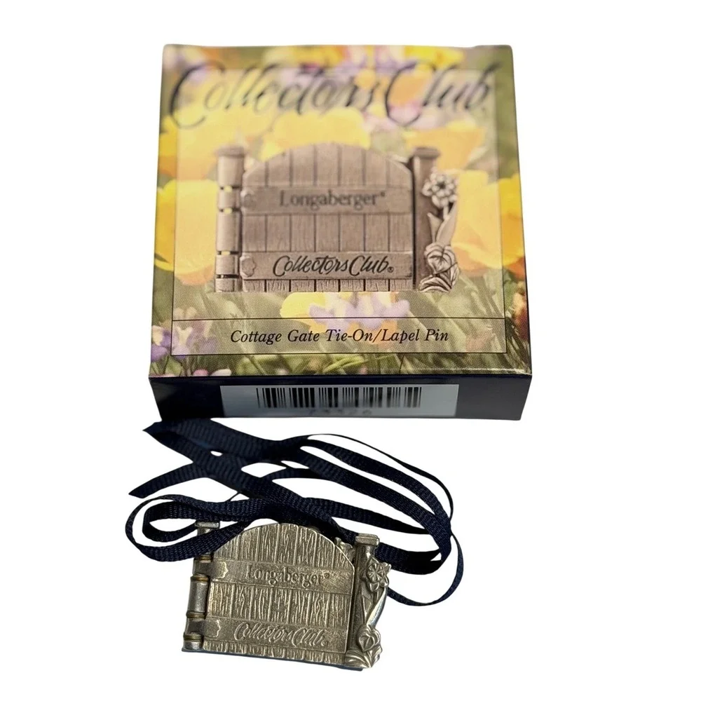 Longaberger Cottage Gate Tie-On Silver Pewter Basket Accessory Lapel Pin NIB